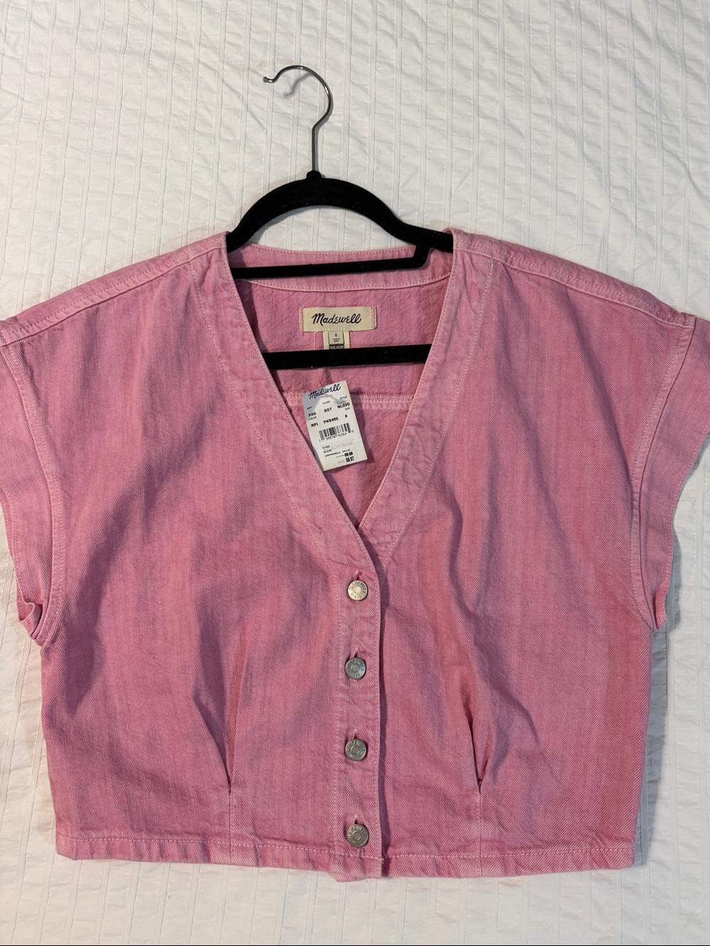 MADEWELL Button-Front V-Neck denim Crop Top